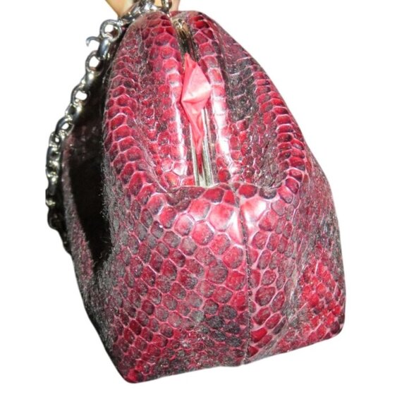 Brighton Limited Edition Red Python Embossed Leather heart kiss lock clutch - Picture 7 of 13